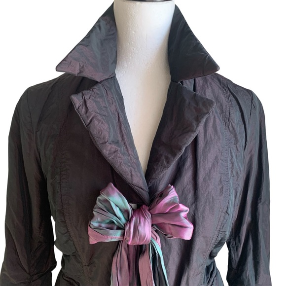 Event Jacket Shot Taffeta Fabrication Sash Front Elegant Evening Purple Black S - Picture 4 of 14